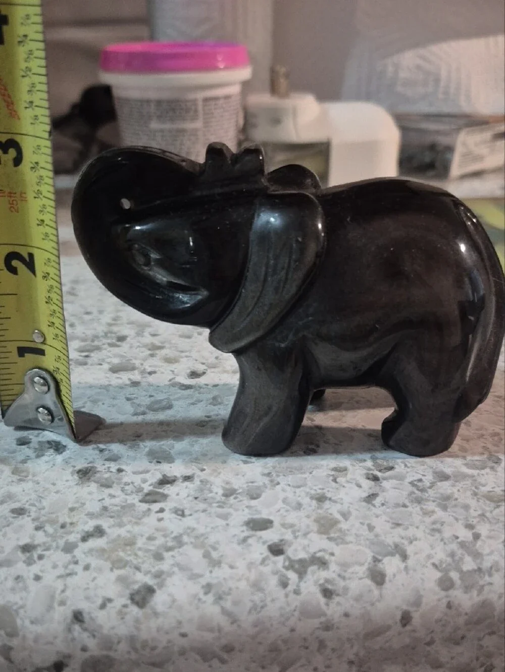 Black Stone Elephant Figurine